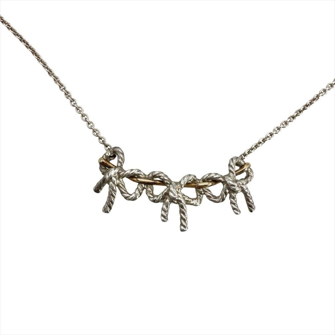 Tiffany & Co. Triple Ribbon Necklace, SV925 (5.5g), 18K Yellow Gold (Silver and Combination),: --- Catalog ---Category: SizePendant Size: 17mm x 33mm / 0.66'' x 1.29''Neck Circumference: 44 cm / 17.32''Category: DesignColor: SilverGender: WomenMaterial: Silver 925, Yellow gold (18K)Necklace Typ