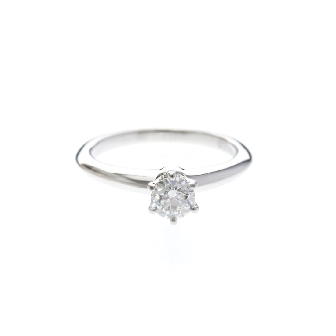 Tiffany Solitaire Diamond Ring Platinum Fashion Diamond Band Ring Carat/0.33 Silver: --- Catalog ---Category: SizeWeight: 4g / 0.14oz.JP Size: 6US Size: 3.5Stone Size (HxW): 5.00mm x 5.00mm / 0.20'' x 0.20''Category: DesignType: Band ringColor: SilverMetal: PlatinumStone: DiamondStyle