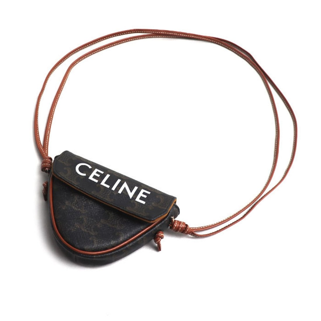 CELINE Triomphe Triangle Shoulder Bag, Brown Tan, 10I192DM5, Women's: --- Catalog ---Category: SizeSize (HxWxD): 10cm x 14cm x 3cm / 3.93'' x 5.51'' x 1.18''Category: DesignType: Shoulder bagColor: BrownGender: WomenMaterial: PVC , Leather Category: GeneralMPN: