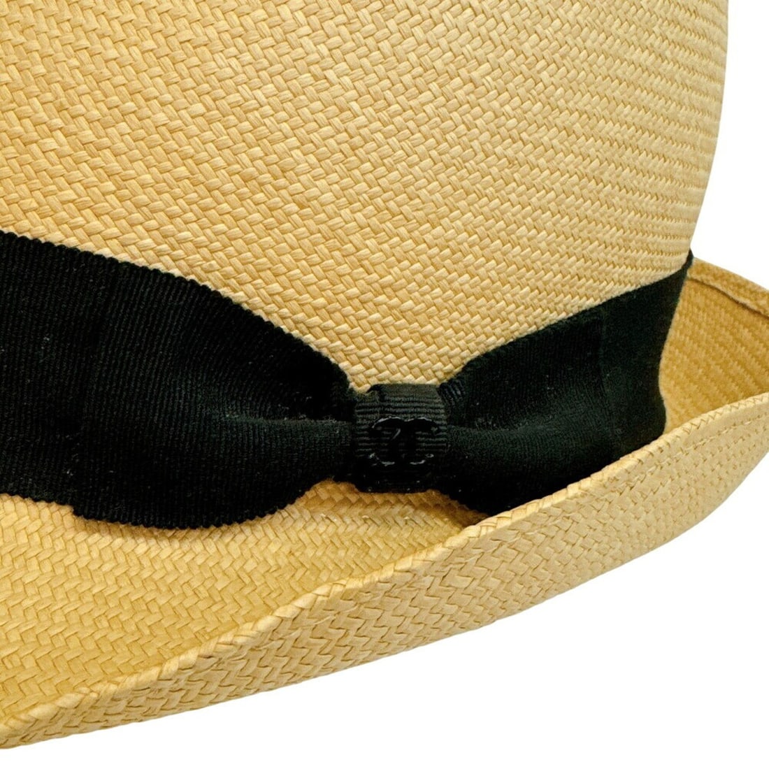 CHANEL Straw Ribbon Coco Mark Hat, Beige - 9