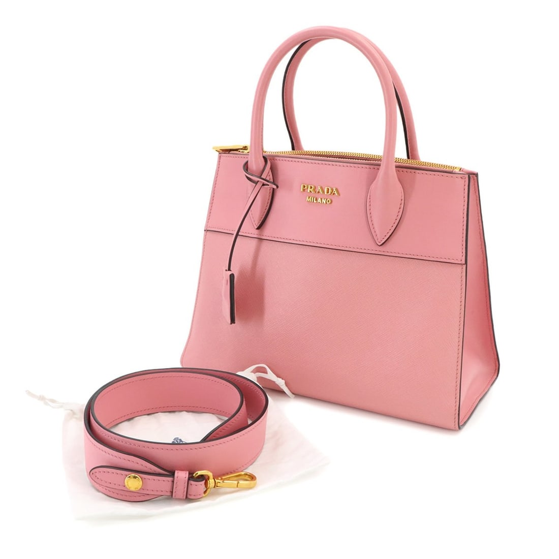 Prada Saffiano 2-way Hand/Shoulder Handbag, Pink Leather, 1BA103, Gold Hardware: --- Catalog ---Category: SizeWeight: 850g / 1.87lb.Size (HxWxD): 21cm x 27cm x 13cm / 8.26'' x 10.62'' x 5.11''Strap Length: 92cm / 36.22''Handle Length: 28cm / 11.02''Category: DesignType: Handbag, S