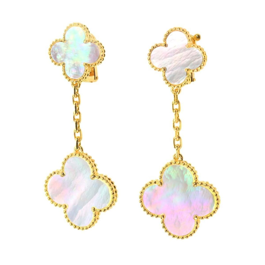 Van Cleef & Arpels Magic Alhambra Earrings, Shell, 18K Yellow Gold 750, Clip-on: --- Catalog ---Category: SizeSize (HxWxD): 51.30mm x 20.10mm / 2.02'' x 0.79''Category: DesignType: Clip earringsStone: ShellGender: WomenMaterial: Yellow gold (18K)Category: GeneralLine: AlhambraBran