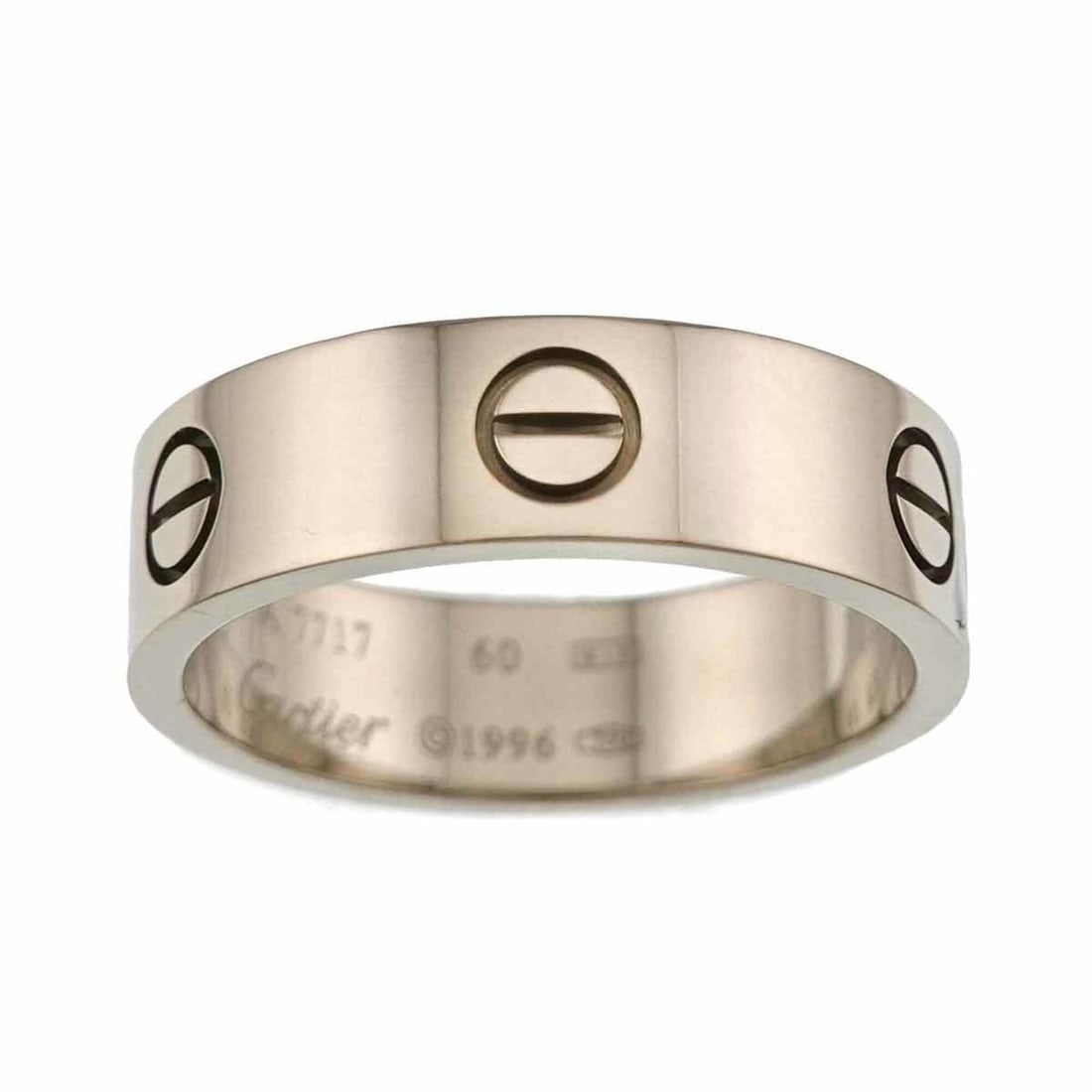 Cartier Love Ring #60, 18K White Gold (750): --- Catalog ---Category: SizeWidth: 6mm / 0.24''JP Size: 19US Size: 9.5Category: DesignType: Band ringGender: MenMaterial: White gold (18K)Category: GeneralLine: LoveBrand: Cartier--- Item List ---Sec