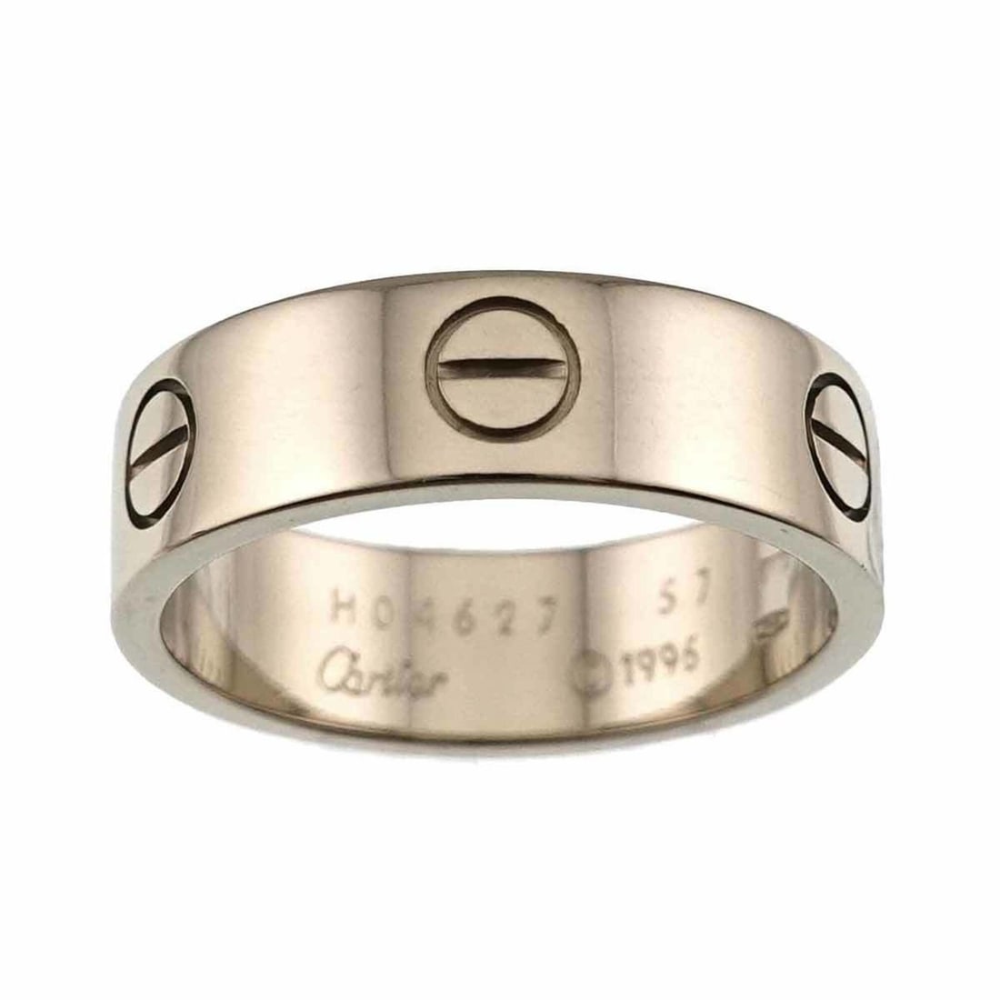 Cartier Love Ring #57, 18K WG (White Gold 750): --- Catalog ---Category: SizeWidth: 6mm / 0.24''JP Size: 16US Size: 8Category: DesignType: Band ringGender: WomenMaterial: White gold (18K)Category: GeneralLine: LoveBrand: Cartier--- Item List ---Sec