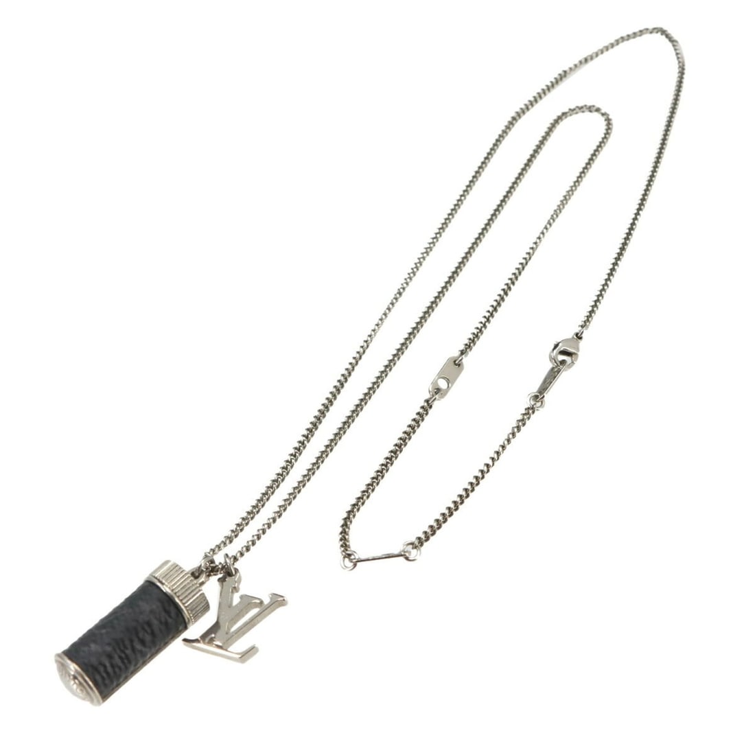 Louis Vuitton Monogram Eclipse Collier Charms Necklace, Black, Gray, Silver, M63641: --- Catalog ---Category: SizePendant Size: 2.5mm x 1.1mm / 0.09'' x 0.04''Neck Circumference: 61 cm / 24.01''Category: DesignColor: Monogram Eclipse, SilverGender: MenMaterial: Monogram EclipseNecklac