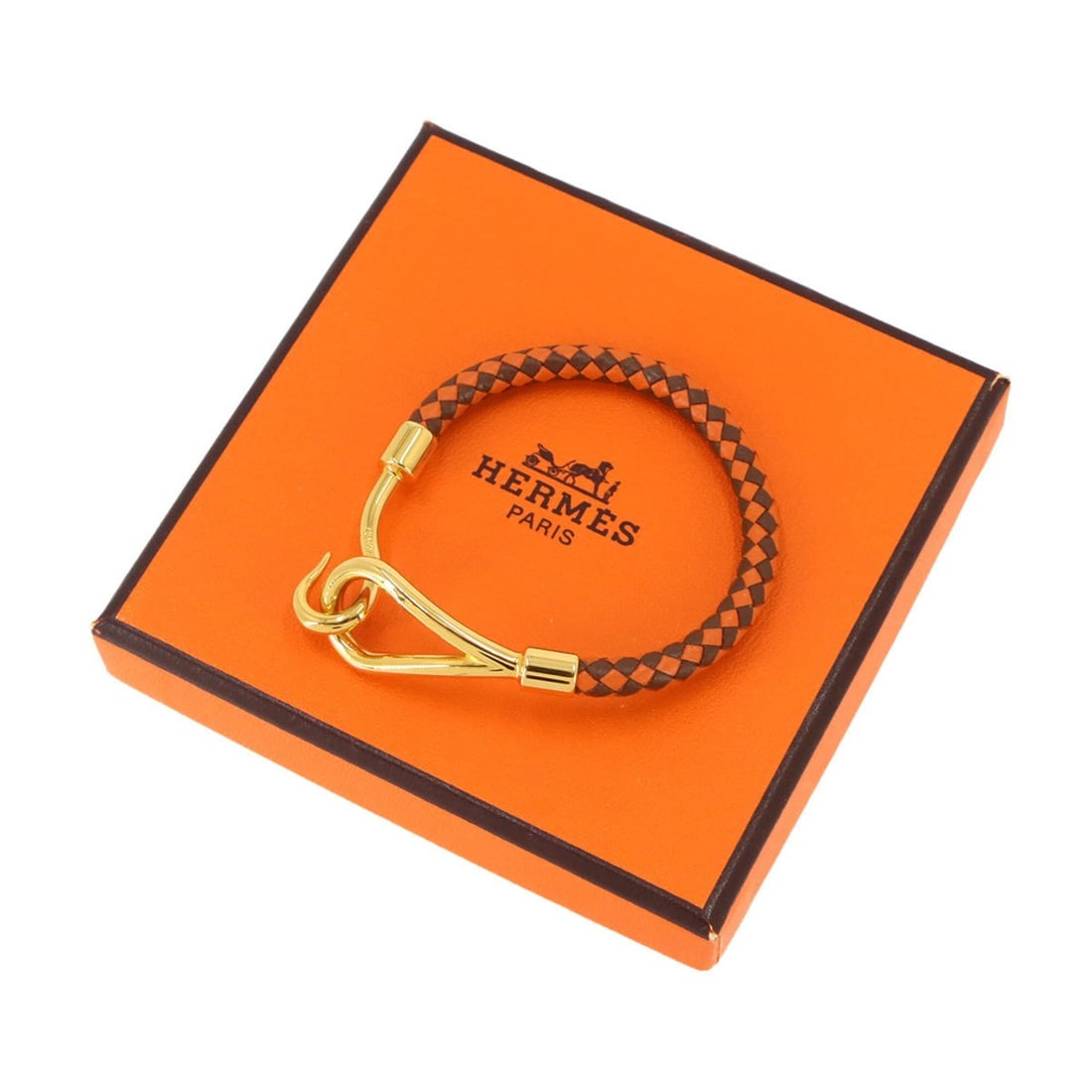 Hermes Jumbo H Bracelet, Leather, Orange Brown, Gold Hardware (1 of 10)