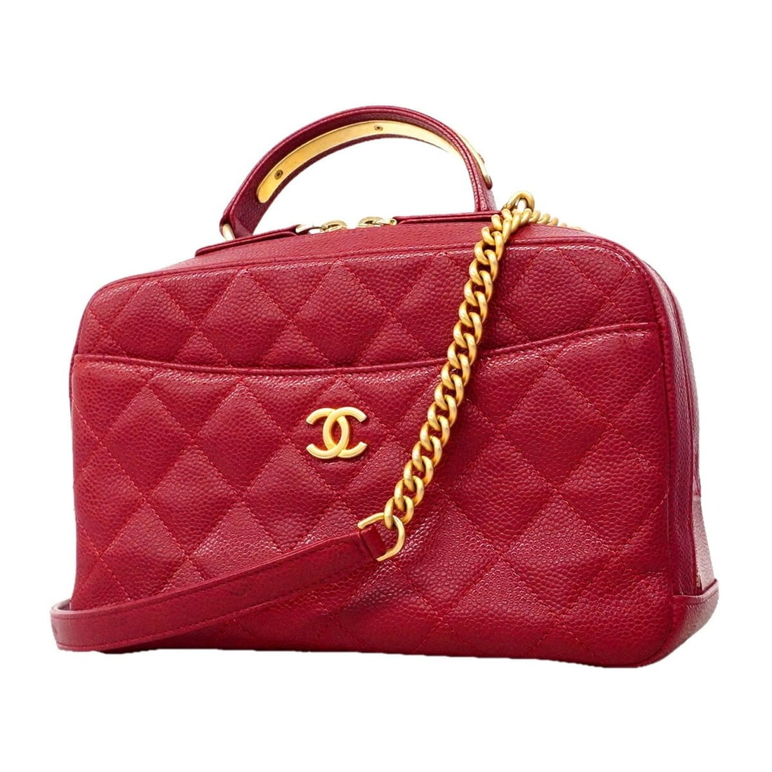 Chanel Matelassé Chain Shoulder Bag, Caviar Leather, Red, 2-way Bag for Women, P3443118 (1 of 12)