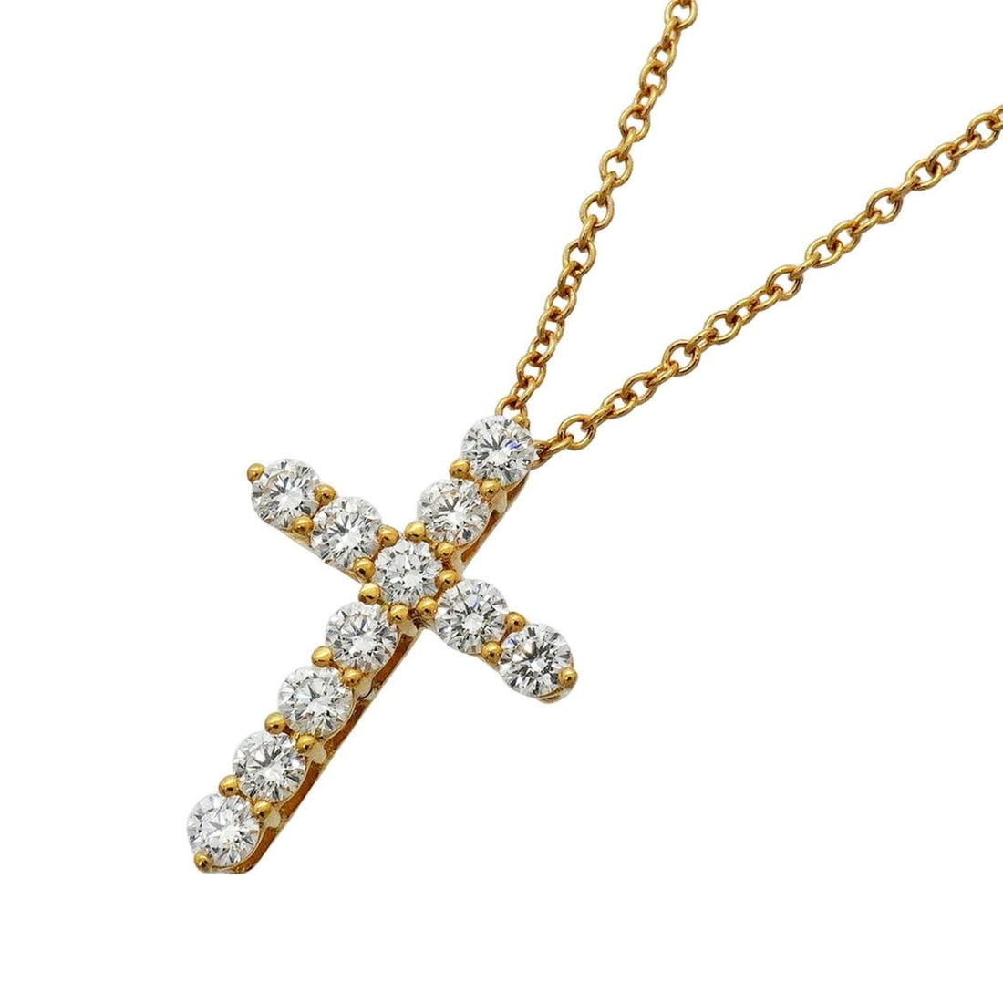 Tiffany & Co. Small Cross Necklace, 11 Diamonds, 18K Yellow Gold, Ladies': --- Catalog ---Category: SizePendant Size: 17.2mm x 12.5mm / 0.67'' x 0.49''Neck Circumference: 40.5 cm / 15.94''Category: DesignStone: DiamondGender: WomenMaterial: Yellow gold (18K)Necklace Type: Ne