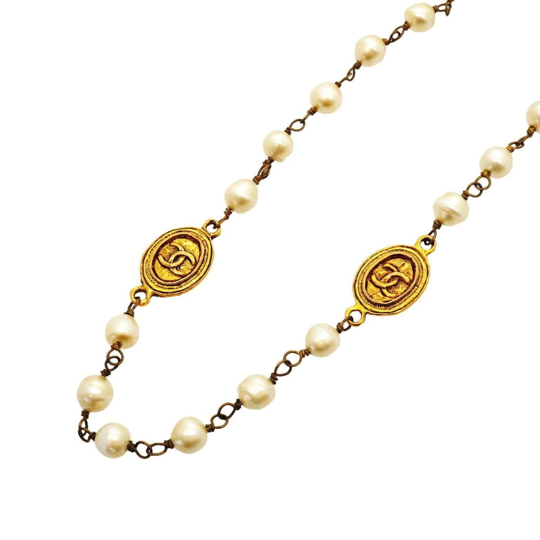 Chanel Necklace, Coco Mark, GP Plated, Faux Pearl, Gold, Women's: --- Catalog ---Category: SizeNeck Circumference: 191 cm / 75.19''Category: DesignColor: GoldGender: WomenMaterial: Gold platingNecklace Type: NecklaceCategory: GeneralBrand: Chanel--- Item List ---Sec