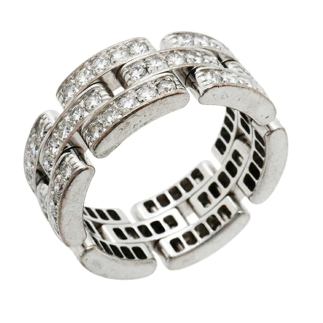 Cartier Maillon Panthère Ring, Full Diamond, 18K White Gold, Size #55, Men's/Women's: --- Catalog ---Category: SizeUS Size: 7.5Brand Size: 55Category: DesignType: Band ringStone: DiamondGender: Men,WomenMaterial: White gold (18K)Category: GeneralBrand: Cartier--- Item List ---Section: 