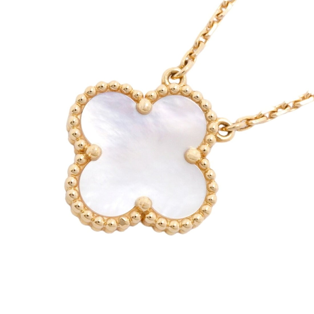 Van Cleef & Arpels Alhambra Necklace, 18K Yellow Gold, Mother-of-Pearl, Ladies': --- Catalog ---Category: SizePendant Size: 15.2mm x 14.8mm / 0.59'' x 0.58''Neck Circumference: 37.5 cm - 42 cm / 14.76'' - 16.53''Category: DesignGender: WomenMaterial: Mother of pearl, Yellow gold (