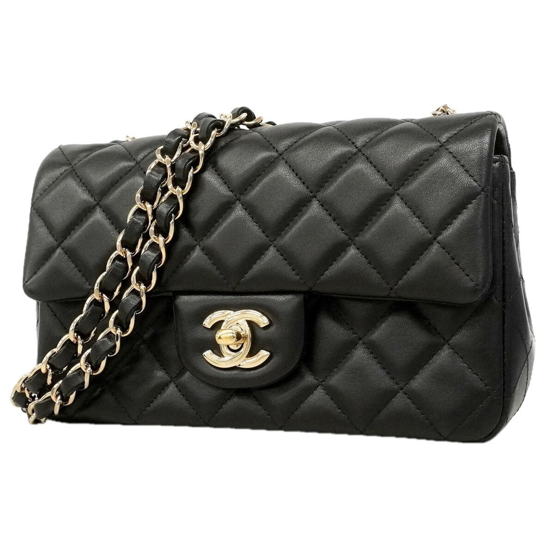 Chanel Mini Matelassé Chain Shoulder Bag, Lambskin, Black/Champagne, Women's (1 of 16)