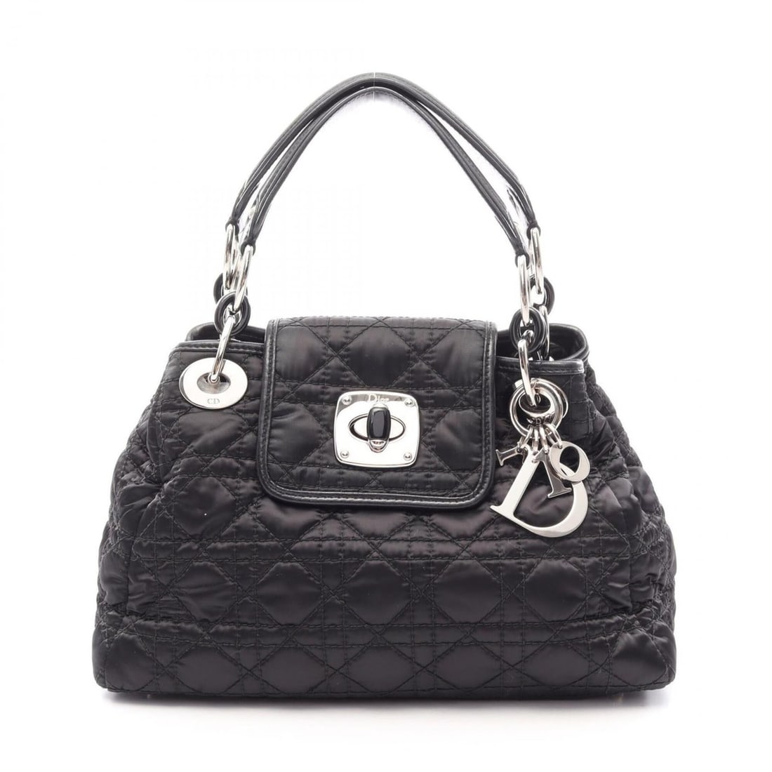 Christian Dior Dior Charming Lock Cannage Handbag, Nylon Leather, Women's, Black: --- Catalog ---Category: SizeSize (HxWxD): 19cm x 28cm x 11cm / 7.48'' x 11.02'' x 4.33''Category: DesignType: HandbagColor: BlackGender: WomenMaterial: Nylon , Leather Category: GeneralBrand: Christi