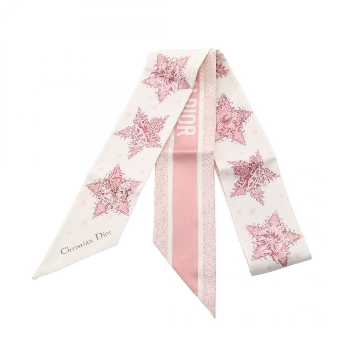 Christian Dior Dior Mitzah LUCKY STAR Ribbon Scarf/Muffler, Silk, Women's, White/Pink: --- Catalog ---Category: SizeSize (LxW): 1.05m x 6cm / 41.33'' x 2.36''Category: DesignType: ScarfColor: Pink, WhiteGender: WomenMaterial: Silk Category: GeneralBrand: Christian Dior--- Item List ---S