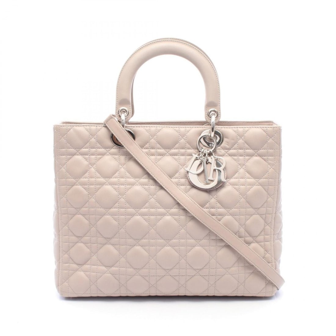 Christian Dior Dior Lady Large 2-Way Handbag, Leather, Women's, Beige (1 of 16)