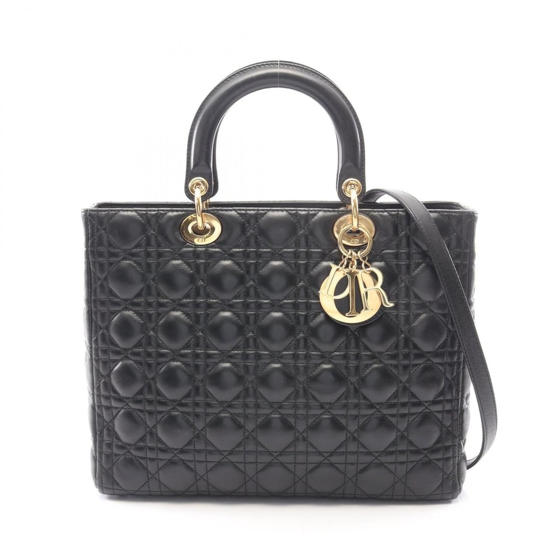 Christian Dior Dior Lady Large Cannage 2-Way Handbag, Leather, Women's, Black (1 of 14)