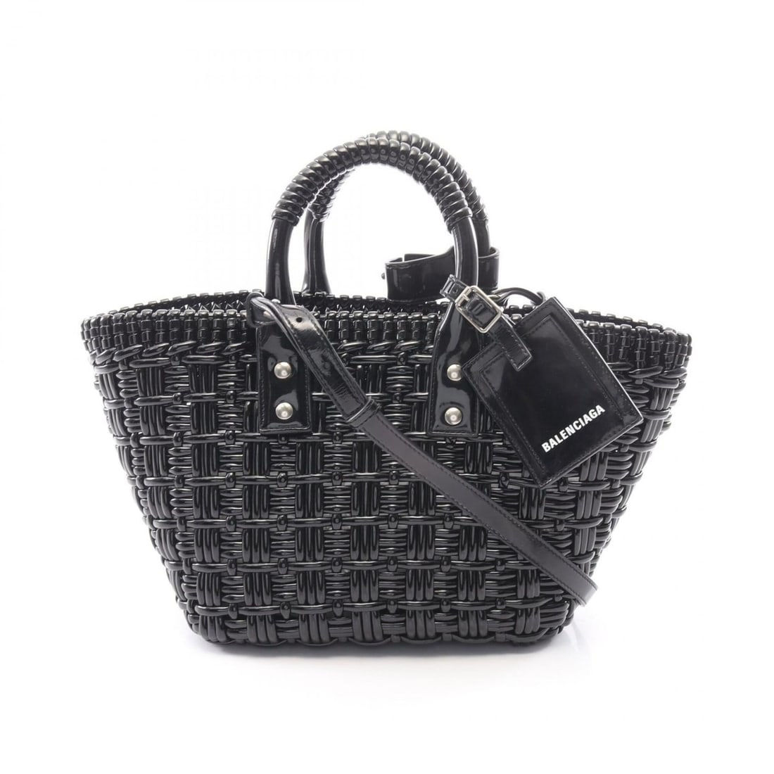 Balenciaga BISTRO XS Bistro Basket Bag 2-Way Tote Handbag Enamel Women's Black 671342 (1 of 13)