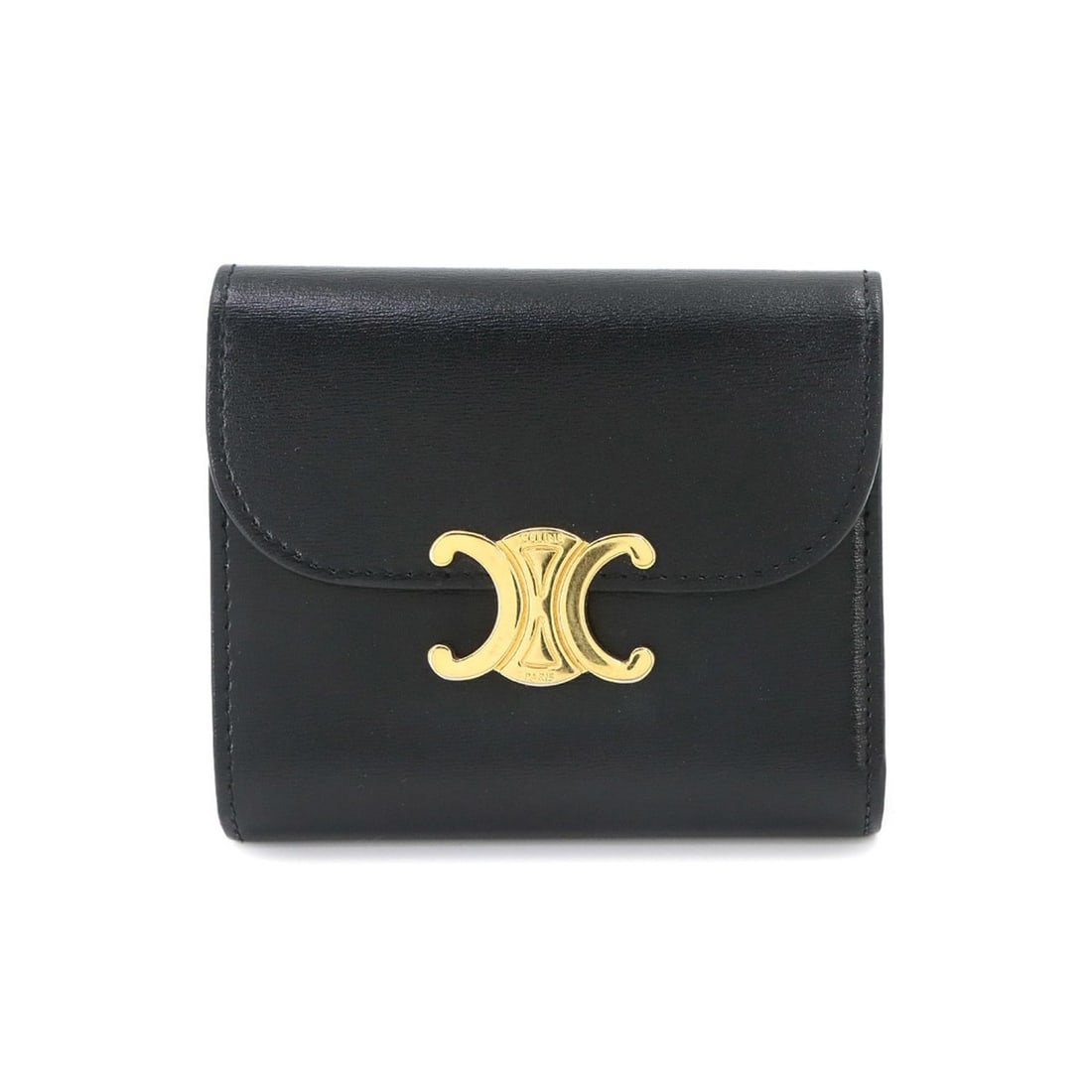 Celine Triomphe Compact Wallet, Tri-fold Leather, Black, 10D783DPV, Gold Hardware, Wallet (1 of 17)