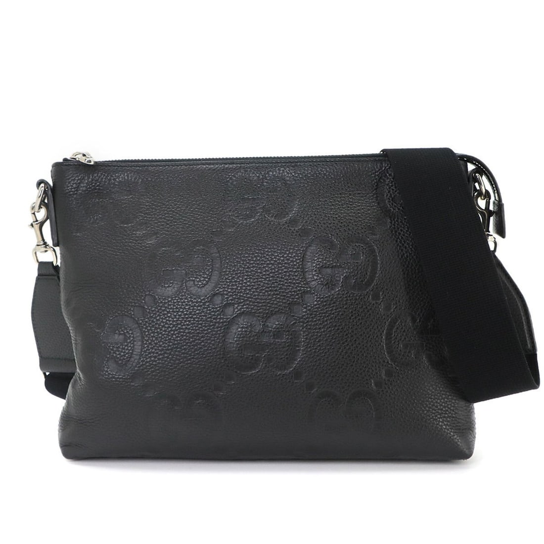 Gucci Jumbo GG Shoulder Handbag, Leather, Black, 696009, Silver Hardware: --- Catalog ---Category: SizeSize (HxWxD): 24cm x 30cm x 5cm / 9.44'' x 11.81'' x 1.96''Category: DesignType: Handbag, Shoulder bagColor: BlackGender: WomenMaterial: Leather Category: GeneralMPN: A670