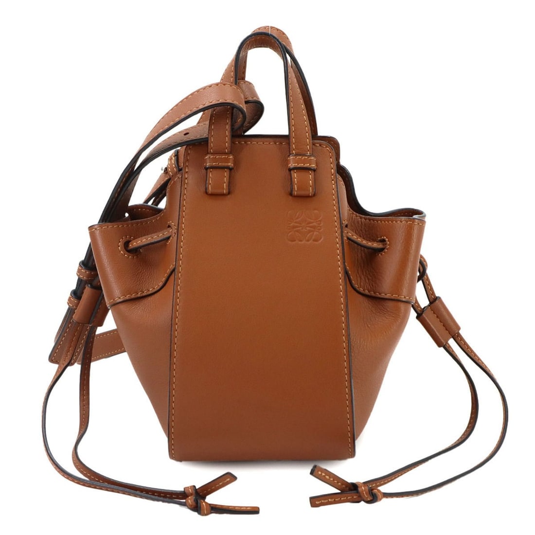LOEWE Hammock Drawstring Mini 2-way Handbag Shoulder Bag Leather Brown (1 of 13)