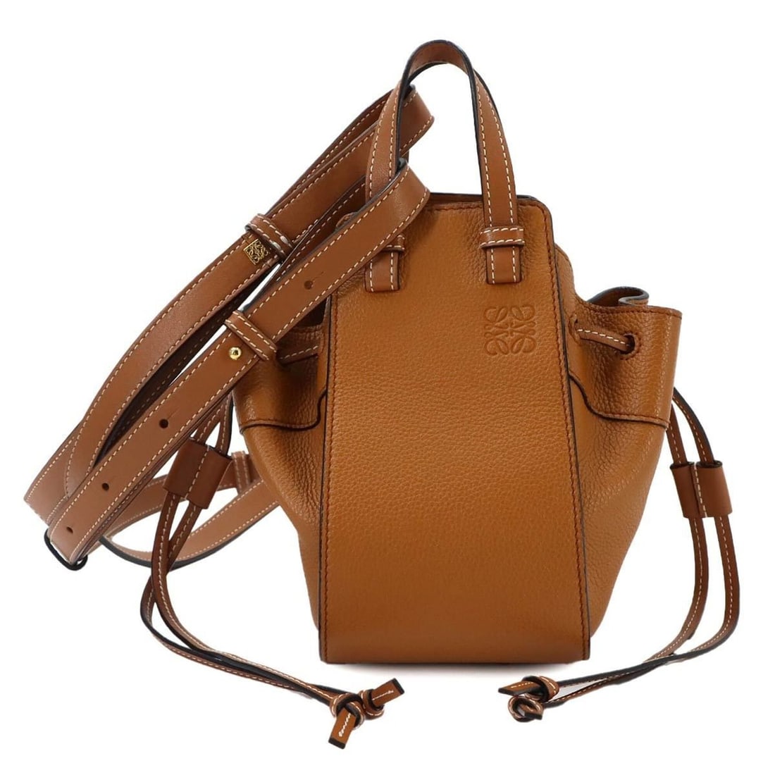 LOEWE Hammock Drawstring Mini 2-way Hand/Shoulder Handbag Leather Brown 314.12.V07: --- Catalog ---Category: DesignType: HandbagColor: BrownGender: WomenMaterial: Leather Category: GeneralBrand: Loewe--- Item List ---Section: ConditionRanking: Rank A Used - A few traces of usage, som