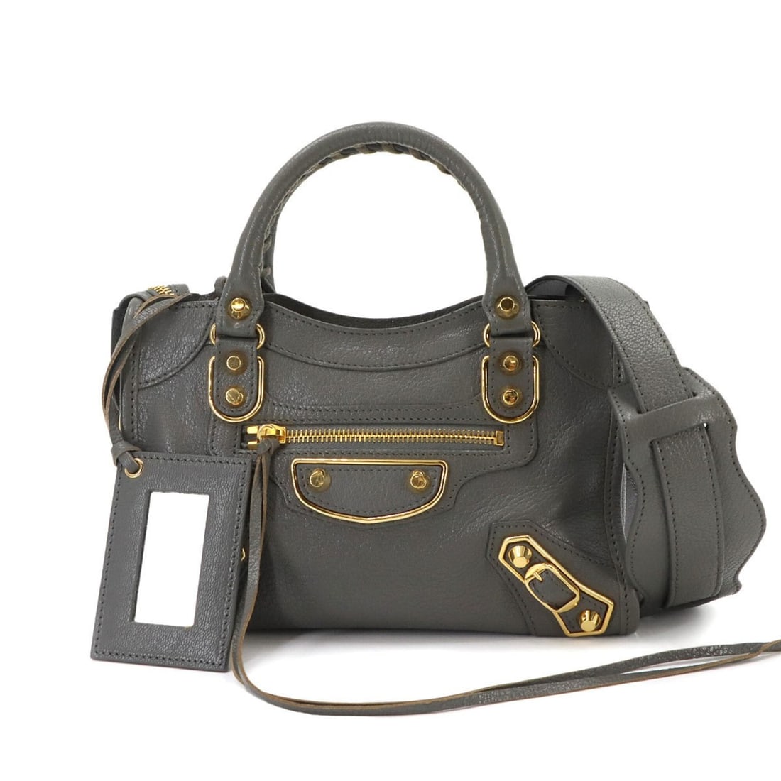 Balenciaga Classic Metallic Edge Mini City 2-way Hand/Shoulder Handbag Leather Grey 390160: --- Catalog ---Category: SizeSize (HxWxD): 16cm x 23.5cm x 8.5cm / 6.29'' x 9.25'' x 3.34''Category: DesignType: HandbagColor: Gray, MetallicGender: WomenMaterial: Leather Category: GeneralBrand: Bale