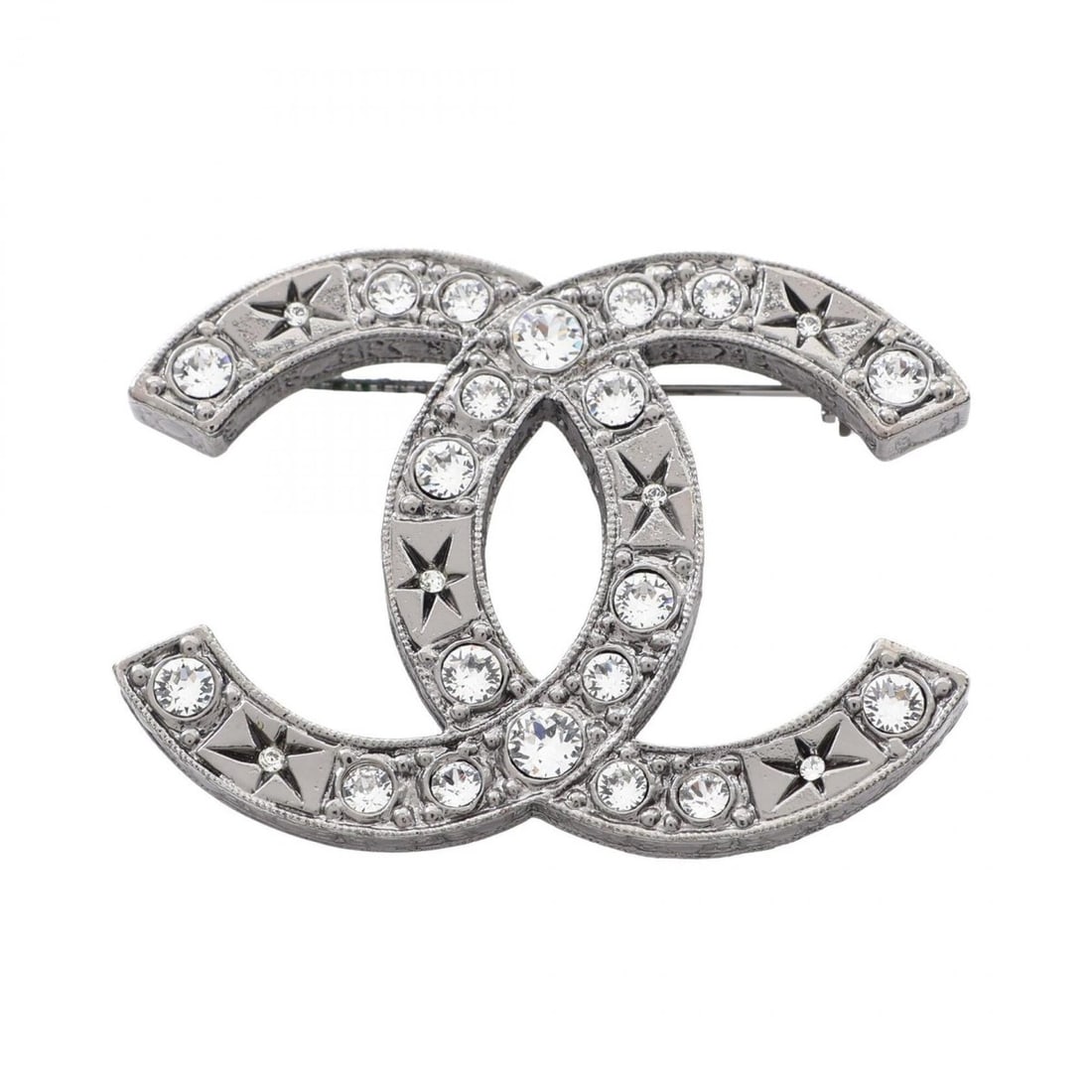 Chanel Coco Mark Brooch Accessory, Metal, Rhinestone, Women's, Silver/Clear, A14K: --- Catalog ---Category: SizeSize (HxWxD): 3.5cm x 4.8cm / 1.37'' x 1.88''Category: DesignType: BroochColor: Clear, SilverStone: RhinestoneGender: WomenMaterial: MetalCategory: GeneralBrand: Chanel---
