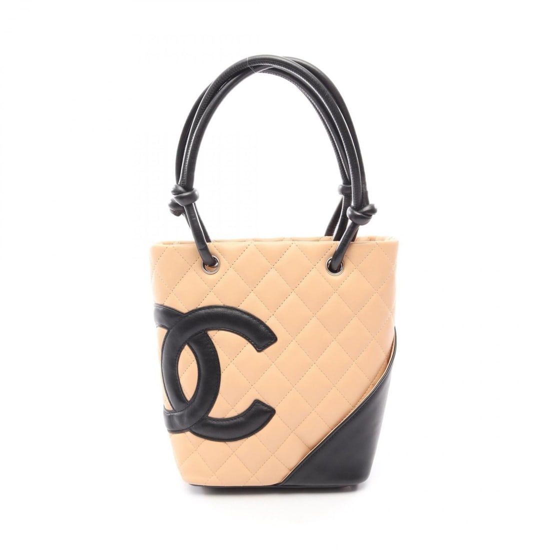 Chanel Cambon Line Small Tote Bag Handbag Leather Women's Beige/Black: --- Catalog ---Category: SizeSize (HxWxD): 20cm x 15cm x 9.5cm / 7.87'' x 5.9'' x 3.74''Handle Length: 40cm / 15.74''Category: DesignType: Handbag, Tote bagColor: Beige, BlackGender: WomenMaterial: Le