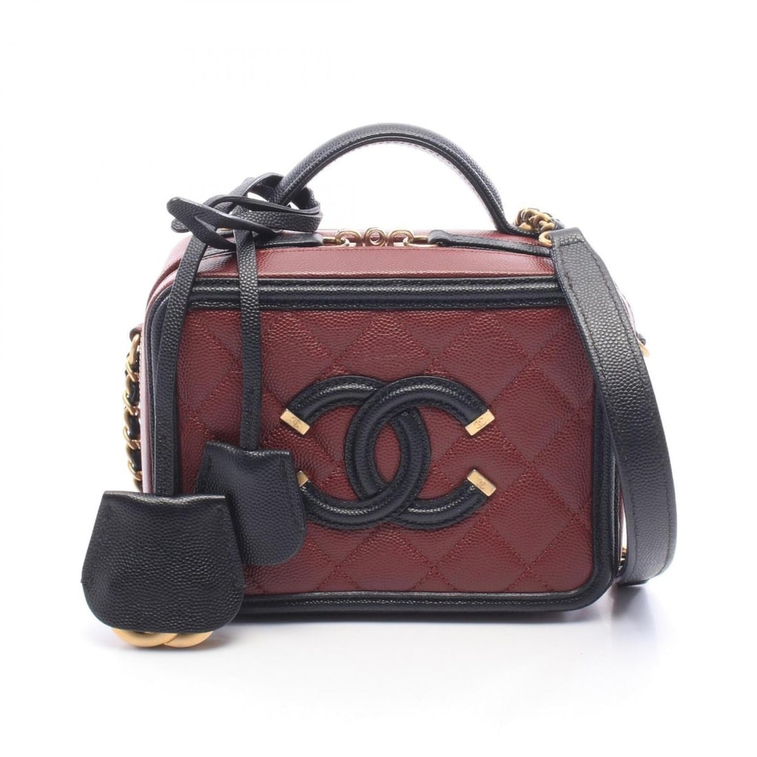 Chanel CC Figley Small Vanity Bag, 2-Way Shoulder Bag/Handbag, Caviar Leather (Grained Calfskin),: --- Catalog ---Category: SizeSize (HxWxD): 12cm x 16cm x 7cm / 4.72'' x 6.29'' x 2.75''Strap Length: 130cm / 51.18''Handle Length: 12cm / 4.72''Category: DesignType: Shoulder bag, Vanity bagColor: Bla