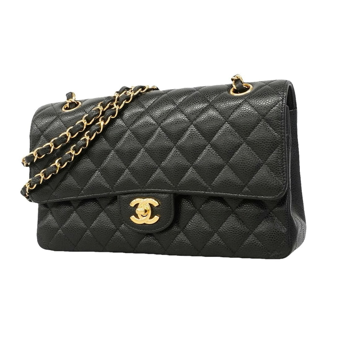 Chanel Matelassé Shoulder Bag, Double Flap, Chain, Caviar Leather, Black, Women's: --- Catalog ---Category: SizeSize (HxWxD): 17cm x 25.5cm x 7cm / 6.69'' x 10.03'' x 2.75''Category: DesignType: Shoulder bagColor: BlackGender: WomenMaterial: Grained Calfskin Hardware Color: GoldCate