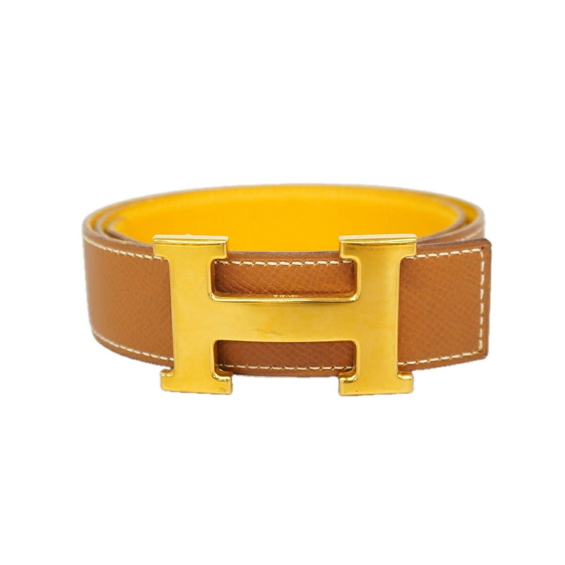 Hermes Constance Belt, Courchevel Leather, Gold/Yellow, with Y stamp, for Men and Women.: --- Catalog ---Category: SizeLength: 69cm - 74cm / 27.16'' - 29.13''Category: DesignType: Standard beltColor: Gold, YellowGender: Men,WomenLeather/Fur Type: Graine couchevel leatherMaterial (Strap): L