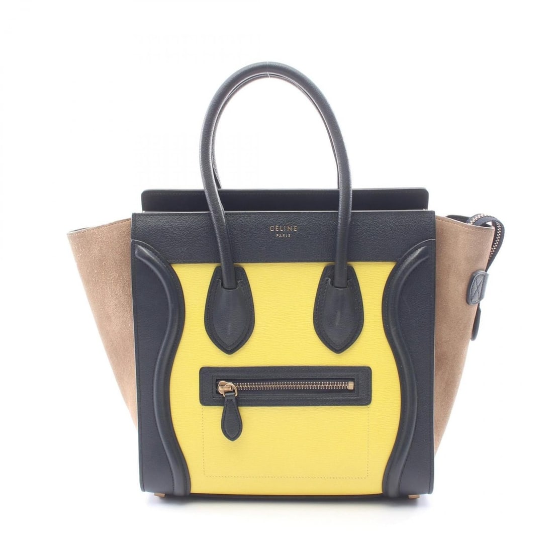 Celine Luggage Micro Shopper Tote Bag Handbag Leather Suede Women's Yellow Navy Beige: --- Catalog ---Category: SizeSize (HxWxD): 26cm x 26cm x 13cm / 10.23'' x 10.23'' x 5.11''Category: DesignType: Handbag, Tote bagColor: Beige, Navy, YellowGender: WomenMaterial: Suede , Leather Catego