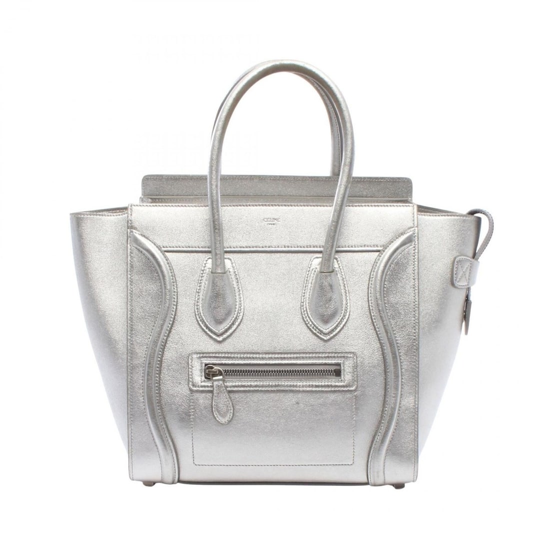Celine Luggage Micro Shopper Handbag, Leather, Women's, Silver Tone: --- Catalog ---Category: SizeSize (HxWxD): 26cm x 26.5cm x 14cm / 10.23'' x 10.43'' x 5.51''Category: DesignType: HandbagColor: SilverGender: WomenMaterial: Leather Category: GeneralBrand: Celine--- I