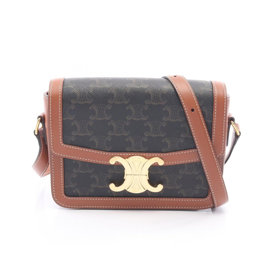 Celine Teen Triomphe Shoulder Bag/Handbag, Coated Canvas and Leather, Women's, Brown/Black,: --- Catalog ---Category: SizeSize (HxWxD): 14.5cm x 18.5cm / 5.7'' x 7.28''Category: DesignType: Handbag, Shoulder bagColor: Black, BrownGender: WomenMaterial: Coated canvas , PVC , Leather Category: 