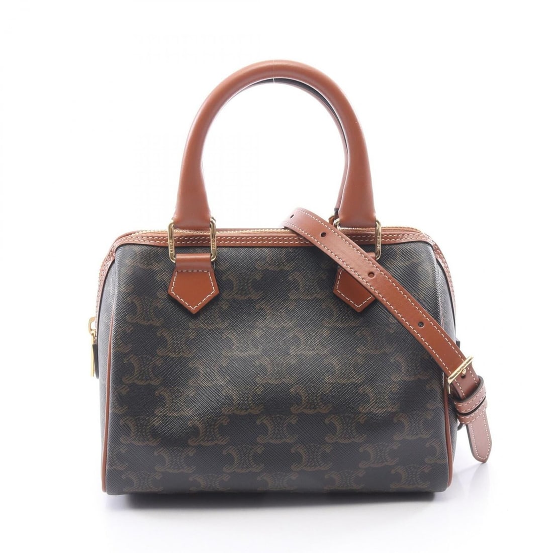 Celine Small Boston Cuir Triomphe 2-Way Handbag, Coated Canvas Leather, Women's, Black/Brown, (1 of 16)