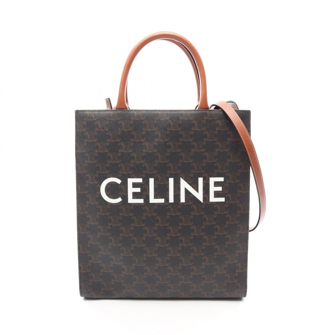Celine Small Vertical Cabas Triomphe 2-Way Tote Bag/Handbag, Coated Canvas and Leather, Women's,: --- Catalog ---Category: SizeSize (HxWxD): 32.5cm x 28cm x 8cm / 12.79'' x 11.02'' x 3.14''Category: DesignType: Handbag, Tote bagColor: Black, BrownGender: WomenMaterial: Coated canvas , PVC , Leathe