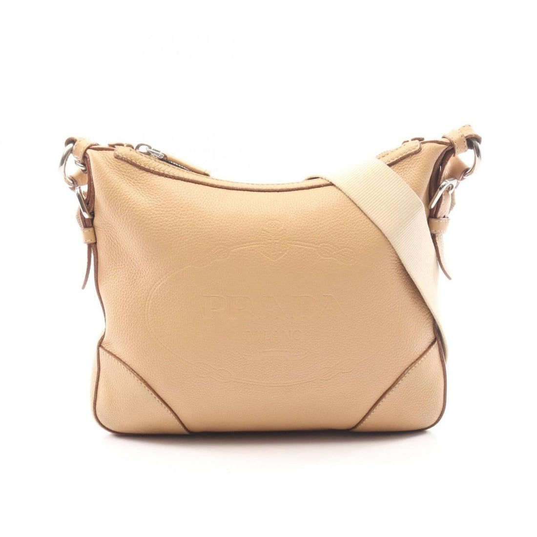 Prada logo shoulder bag/handbag, leather, women's, beige. (1 of 16)