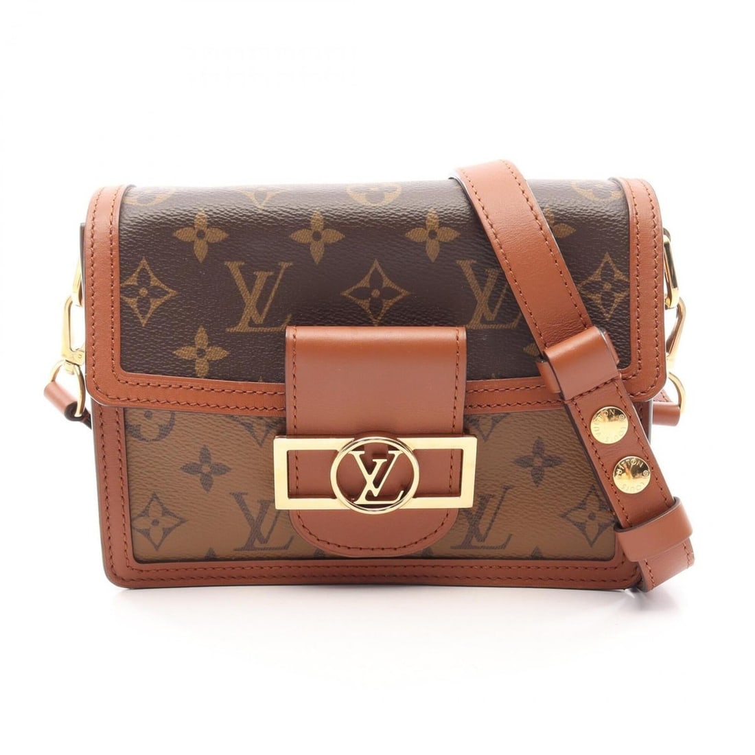 Louis Vuitton Dauphine Mini Monogram Reverse Shoulder Bag/Handbag, Coated Canvas and Leather,: --- Catalog ---Category: SizeSize (HxWxD): 15.5cm x 20cm x 5cm / 6.1'' x 7.87'' x 1.96''Category: DesignType: Handbag, Shoulder bagColor: Beige, BrownGender: WomenMaterial: Coated canvas , Leather Cat