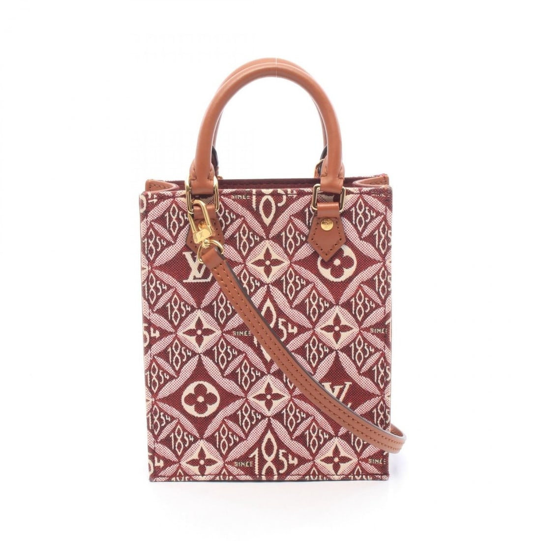 Louis Vuitton Petite Sac Plat Monogram Jacquard Since 1854 2-Way Handbag, Canvas and Leather,: --- Catalog ---Category: SizeSize (HxWxD): 17cm x 14cm x 4.5cm / 6.69'' x 5.51'' x 1.77''Category: DesignType: HandbagColor: Bordeaux, BrownGender: WomenMaterial: Canvas , Leather Category: GeneralBra