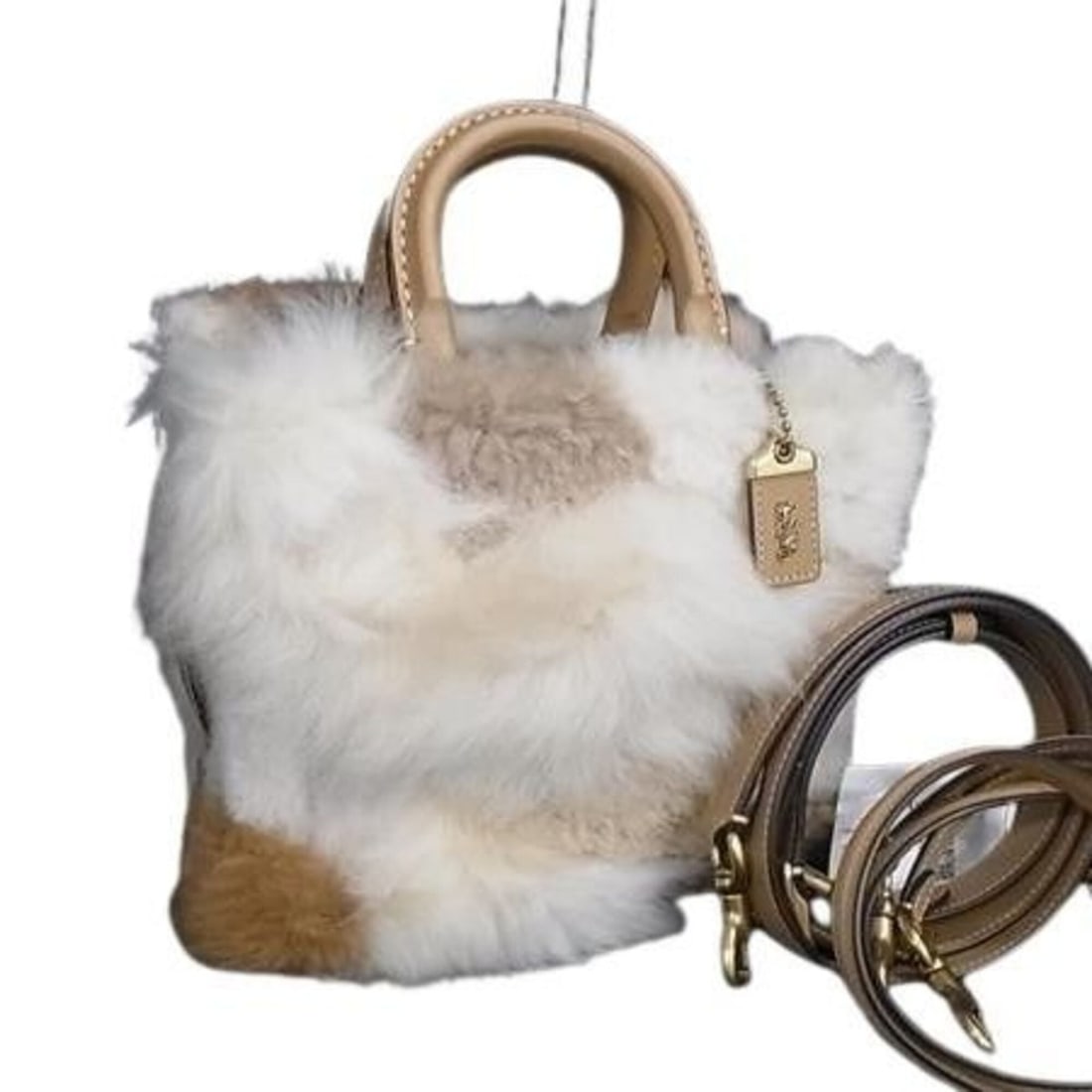 COACH Rogue 20 Patchwork Handbag CN315 Natural Multi Shearling x Glovetanned Leather Women's (1 of 20)