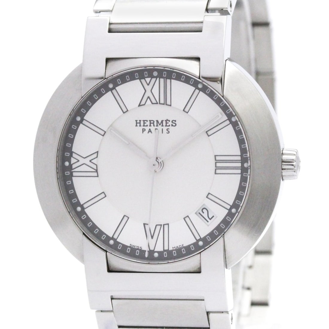 HERMES Nomade Stainless Steel Auto Quartz Mens Watch NO1.710 Polished: --- Catalog ---Category: SizeCase Diameter: 36mm / 1.42''Category: DesignType: WristwatchStyle: Dress/FormalGender: MenColor (Dial): SilverMaterial (Band): Stainless steelMaterial (Case): Stainless
