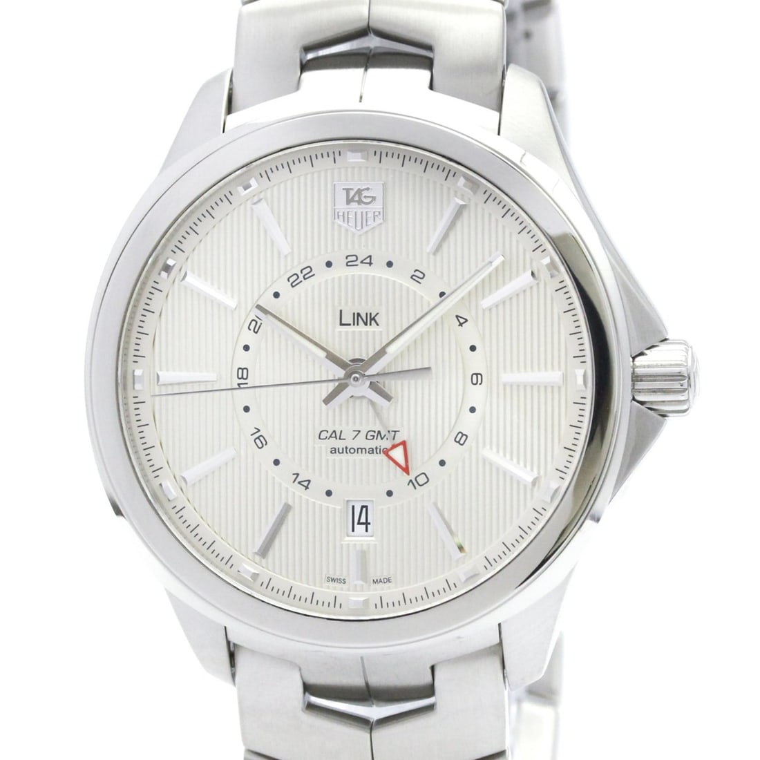 TAG HEUER Link Calibre 7 GMT Steel Automatic Watch WAT201B Polished: --- Catalog ---Category: SizeCase Diameter: 42mm / 1.65''Category: DesignType: WristwatchStyle: SportGender: MenColor (Dial): SilverMaterial (Band): Stainless steelMaterial (Case): Stainless steelCate