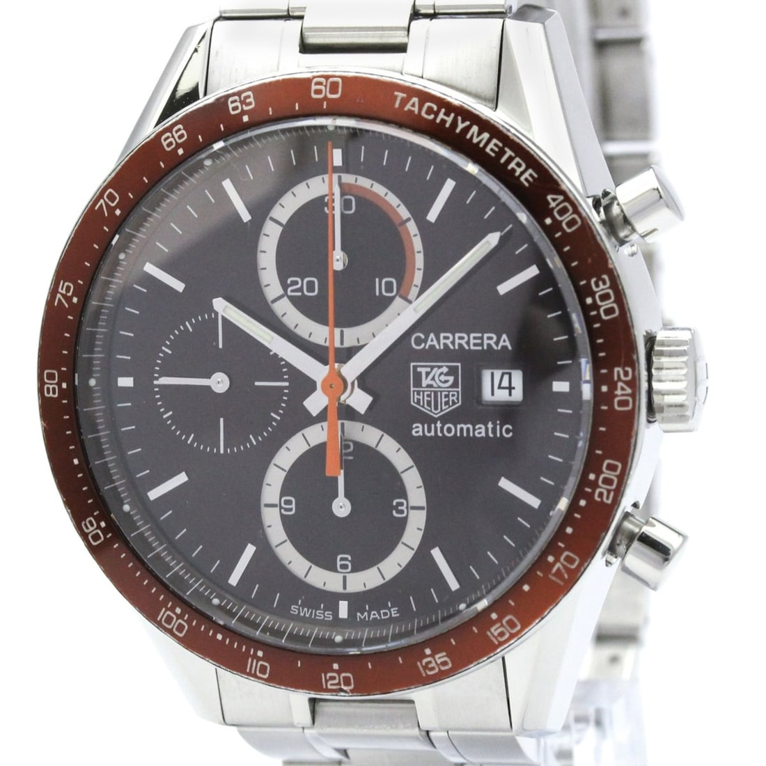 TAG HEUER Carrera Chronograph Steel Automatic Watch CV2013 Polished: --- Catalog ---Category: SizeCase Diameter: 41mm / 1.61''Category: DesignType: WristwatchStyle: SportGender: MenColor (Dial): BrownMaterial (Band): Stainless steelMaterial (Case): Stainless