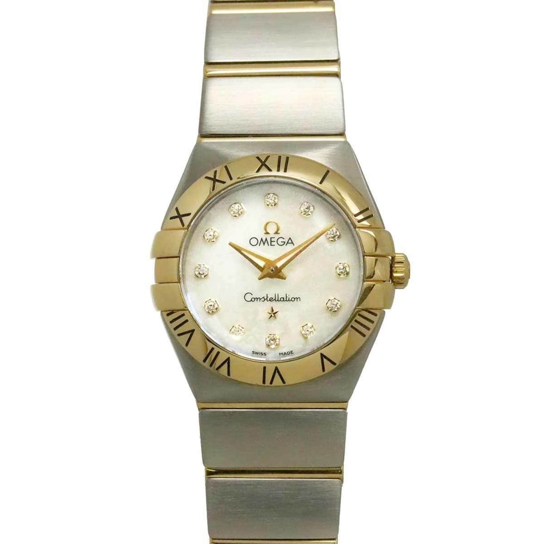 Omega Constellation Polished Two-Tone 123 20 24 60 55 002 Ladies' Watch 12P Diamond White: --- Catalog ---Category: SizeWrist Size: 15cm / 5.9''Case Diameter: 24mm / 0.94''Category: DesignType: WristwatchGender: WomenColor (Dial): White shellMaterial (Band): Stainless steel, Yellow gold (18