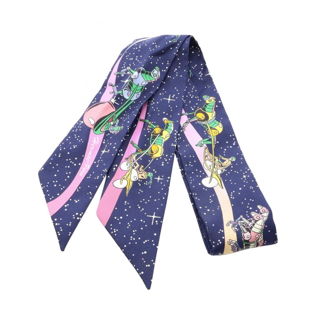 Hermes Twilly Space Derby Scarf/Muffler, Silk, Women's, Navy: --- Catalog ---Category: SizeSize (LxW): 85cm x 5cm / 33.46'' x 1.96''Category: DesignType: ScarfColor: NavyGender: WomenMaterial: Silk Category: GeneralBrand: Hermes--- Item List ---Section: Conditio