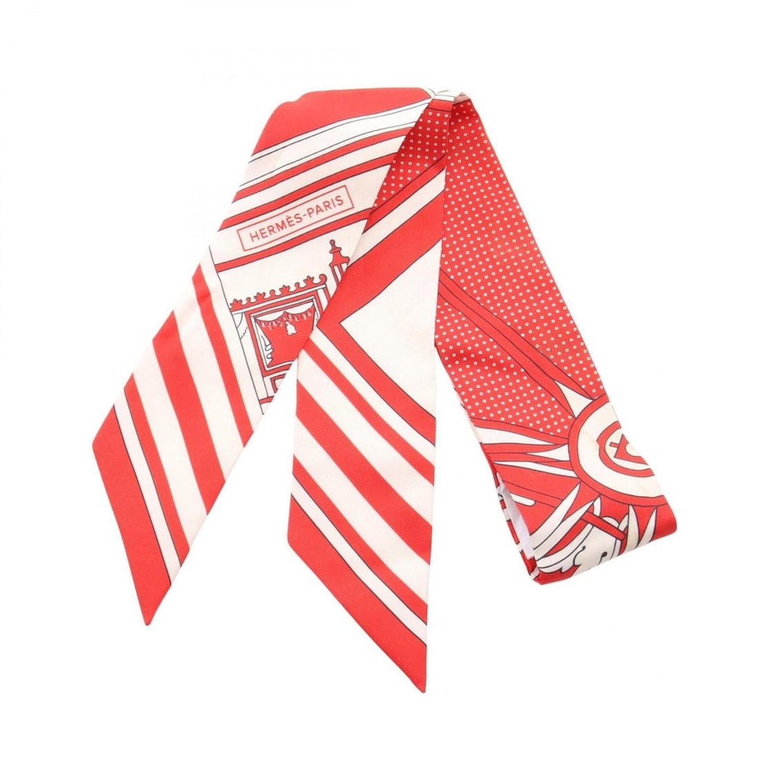 Hermes Twilly Washington's Carriage Scarf/Muffler, Silk, Women's, Red/White: --- Catalog ---Category: SizeSize (LxW): 85cm x 5cm / 33.46'' x 1.96''Category: DesignType: ScarfColor: Red color, WhiteGender: WomenMaterial: Silk Category: GeneralBrand: Hermes--- Item List ---Secti
