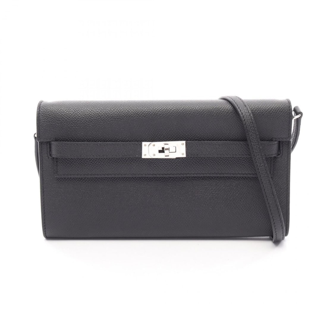 Hermes Kelly Long To Go Shoulder Bag/Handbag, Leather (Veau Epsom), Black, with external stitching.: --- Catalog ---Category: SizeSize (HxWxD): 11.5cm x 20.5cm x 2.5cm / 4.52'' x 8.07'' x 0.98''Category: DesignType: Handbag, Shoulder bagColor: BlackGender: WomenMaterial: Epsom leather , Leather Hardw
