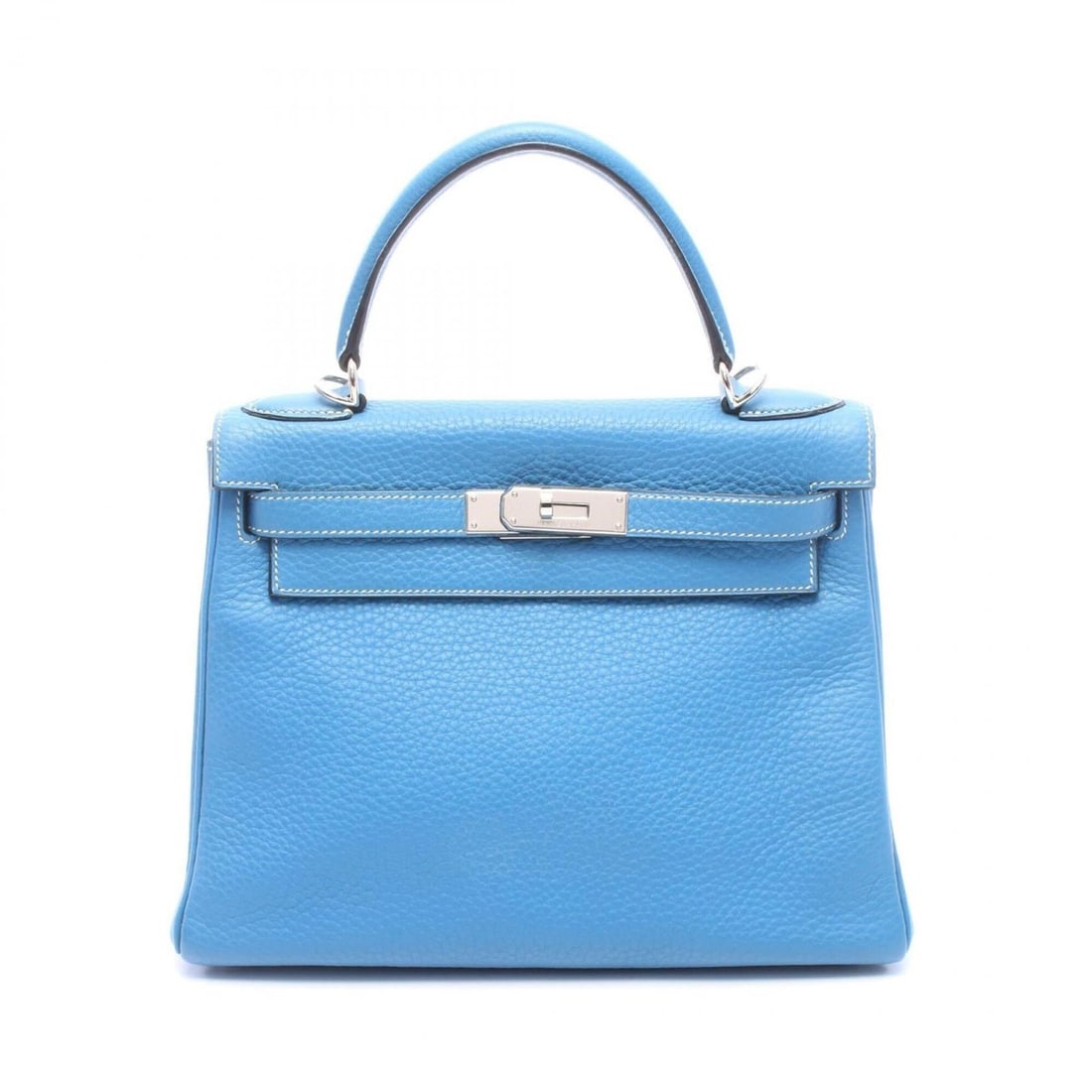 Hermes Kelly 28, 2-way handbag, leather, Taurillon Clemence blue tones.: --- Catalog ---Category: SizeSize (HxWxD): 21cm x 28cm x 11cm / 8.26'' x 11.02'' x 4.33''Category: DesignType: HandbagColor: Blue, Blue jeanGender: WomenMaterial: Taurillon clemence leather , Leather 