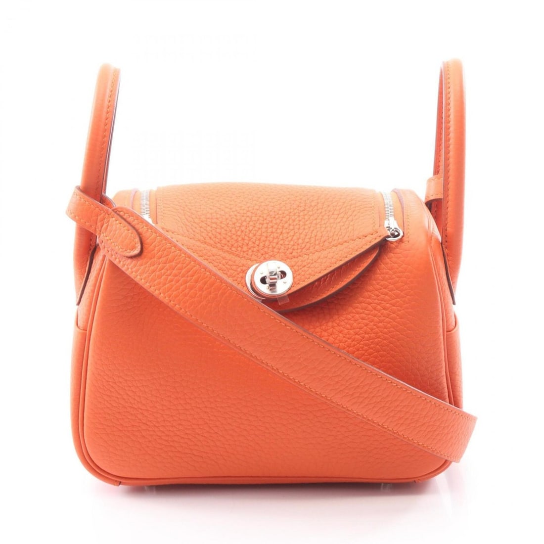 Hermes Lindy Mini Tangerine Shoulder Bag/Handbag, Leather, Taurillon Clemence, Women's, Orange: --- Catalog ---Category: SizeSize (HxWxD): 13cm x 17.5cm x 9cm / 5.11'' x 6.88'' x 3.54''Category: DesignType: Handbag, Shoulder bagColor: OrangeGender: WomenMaterial: Taurillon clemence leather Categ