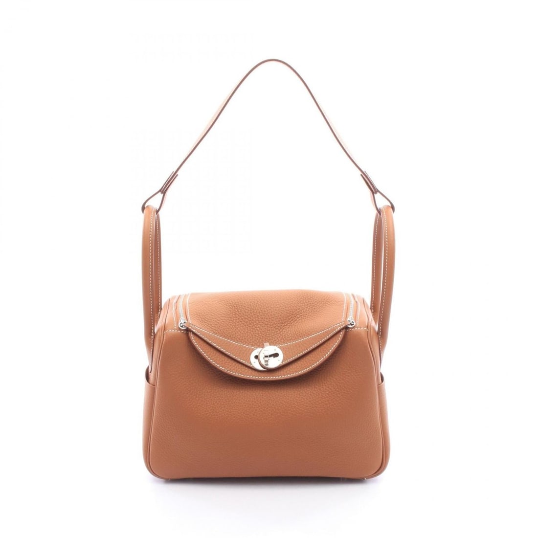 Hermes Lindy 26 Shoulder Bag/Handbag, Leather, Taurillon Clemence, Brown Tone: --- Catalog ---Category: SizeSize (HxWxD): 18cm x 26cm x 12.5cm / 7.08'' x 10.23'' x 4.92''Category: DesignType: Handbag, Shoulder bagColor: Brown, Gold brownGender: WomenMaterial: Taurillon clemence 